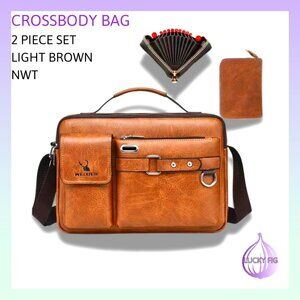 NWT LARGER SIZE LIGHT BROWN MESSENGER CROSSBODY BAG